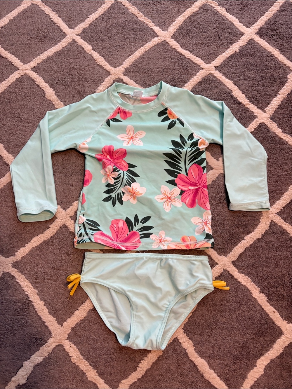 Toddler Girls’ Light Aqua Floral Long-Sleeve Rash Guard Swim Set - Size 2T
